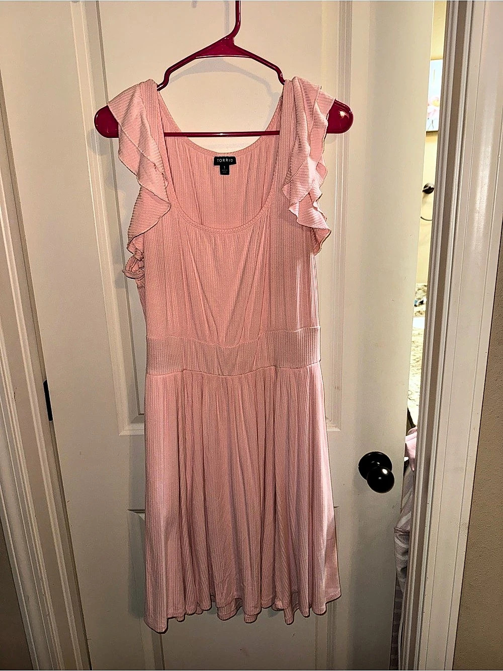 TORRID Mini Knit Ruffle off shoulder Dress Pink